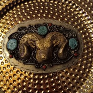 Women's/ mens .ram belt buckle..with turquoise gem  stones ..Aries .large